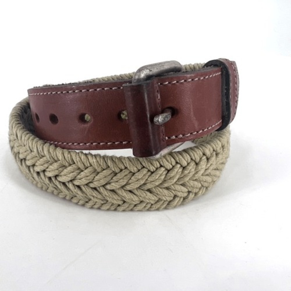 Gap Unisex Genuine Leather Elastic Woven Braided Waist Belt‎ Beige Tan Size 32
